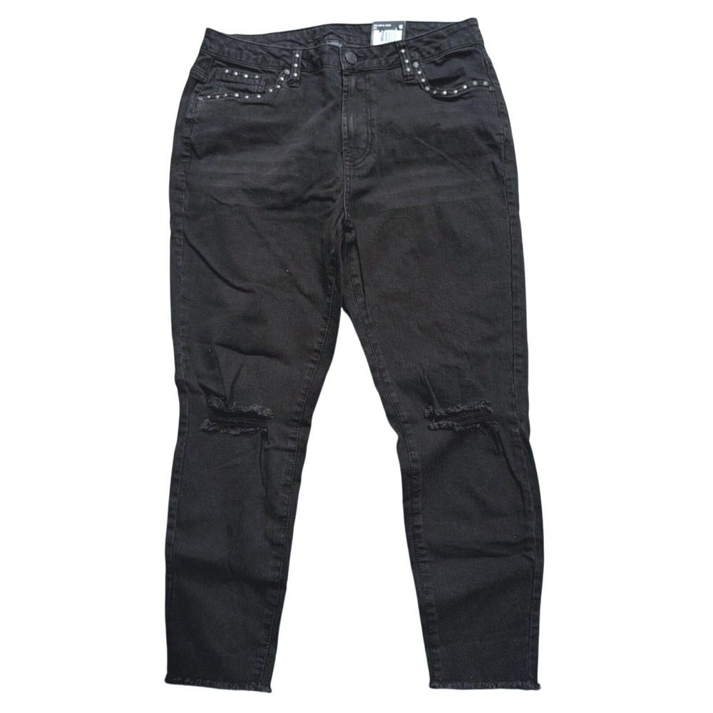 Massini Jeans PLUS 14 1X Black Studs Ripped Knees Skinny High Rise Denim Pants